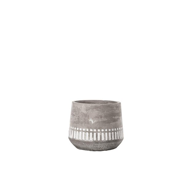 Urban Trends Collection Cement Round Pot with Debossed Banded Tribal  Tapered Bottom Design Gray Small 53617